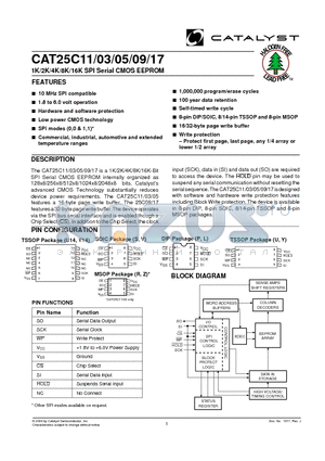 CAT25C09VE-TE13 datasheet - 1K/2K/4K/8K/16K SPI Serial CMOS EEPROM