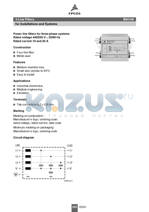 B84108-S1004-A120 datasheet - 4-Line Filters for Installations and Systems