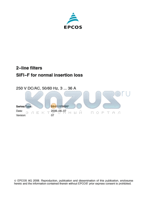B84111F0000B030 datasheet - 2−line filters SIFI−F for normal insertion loss