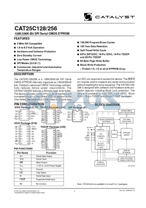 CAT25C128U14A-1.8TE13 datasheet - 128K/256K-Bit SPI Serial CMOS E2PROM