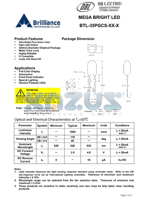 BTL-35PGCS-XX-K datasheet - MEGA BRIGHT LED