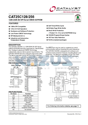 CAT25C128VI-GT3 datasheet - 128K/256K-Bit SPI Serial CMOS EEPROM