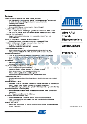 AT91SAM9G20B-CFU datasheet - AT91 ARM Thumb Microcontrollers