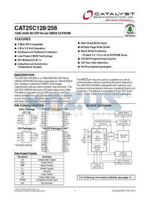 CAT25C128XA-1.8T2 datasheet - 128K/256K-Bit SPI Serial CMOS EEPROM