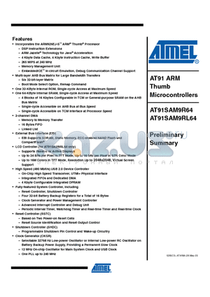 AT91SAM9R64-CU datasheet - AT91 ARM Thumb Microcontrollers