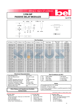 0402-02.5-75 datasheet - 3 PIN SIP PASSIVE DELAY MODULES