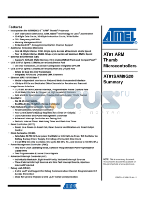 AT91SAM9G20_10 datasheet - AT91 ARM Thumb Microcontrollers