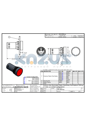 3PSF102 datasheet - Economy Non-Illuminated Plastic Momentary Push Buttons 3PSFxyy