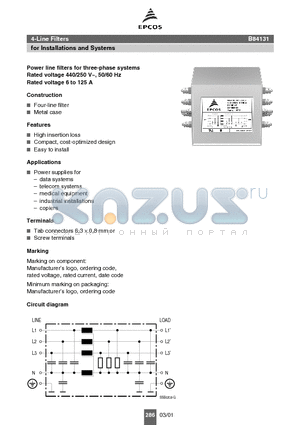 B84131-M1-G135 datasheet - 4-Line Filters for Installations and Systems