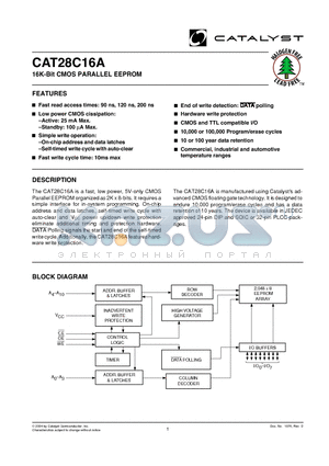CAT25C16AJI-20T datasheet - 16K-Bit CMOS PARALLEL EEPROM