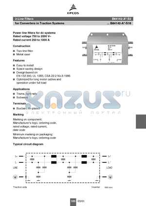 B84142-A500-S18 datasheet - 72-Line Filters for Converters in Traction Systems
