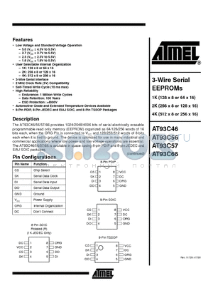 AT93C46-10PC datasheet - 3-wire Serial EEPROMs