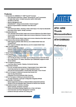 AT91SAM9263-CU datasheet - AT91 ARM Thumb Microcontrollers