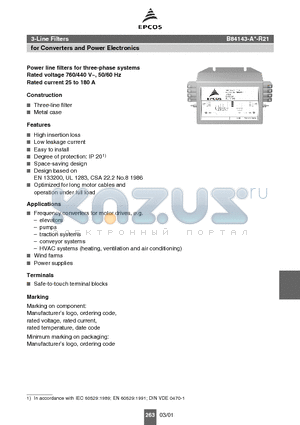 B84143-A180-R21 datasheet - 3-Line Filters for Converters and Power Electronics