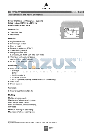 B84143-A36-R datasheet - 3-Line Filters for Converters and Power Electronics