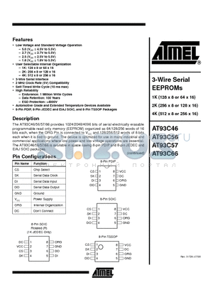 AT93C46-10PI datasheet - 3-wire Serial EEPROMs