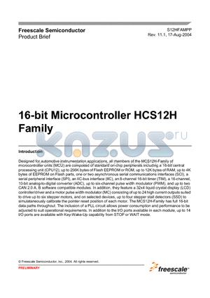 3S12HZ192 datasheet - 16-bit Microcontroller