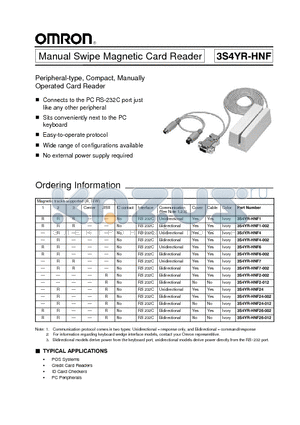 3S4YR-HNF7-002 datasheet - Manual Swipe Magnetic Card Reader