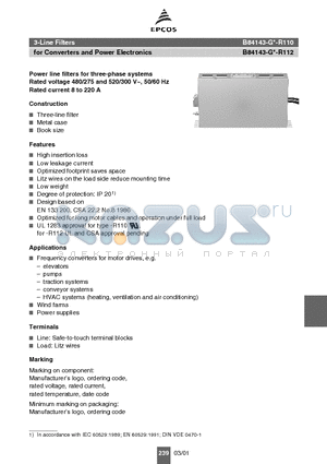 B84143-G50-R11 datasheet - 3-Line Filters for Converters and Power Electronics