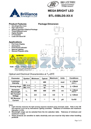 BTL-55BLDS-B6-I datasheet - MEGA BRIGHT LED