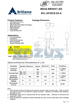 BTL-55YECS-XX-X datasheet - MEGA BRIGHT LED