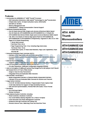 AT91SAM9XE128-CU datasheet - AT91 ARM Thumb Microcontrollers