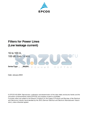 B84263C1160E003 datasheet - Filters for Power Lines