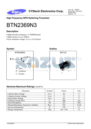 BTN2369N3 datasheet - High Frequency NPN Switching Transistor