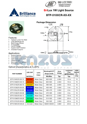 BTP-51BGCR-XX-15 datasheet - BriLux 1W Light Source