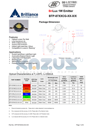 BTP-87AMCG-G7-N/W datasheet - BriLux 1W Emitter