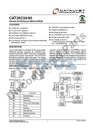 CAT25C33GVSA-1.8TE13 datasheet - 32K/64K-Bit SPI Serial CMOS EEPROM