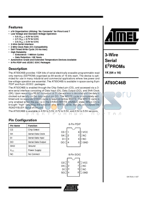 AT93C46B-10SI-2.7 datasheet - 3-Wire Serial E2PROMs