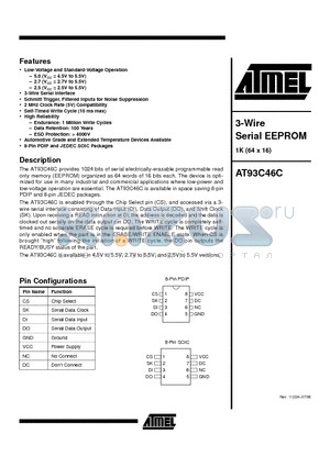 AT93C46C-10PI-2.7 datasheet - 3-Wire Serial EEPROM