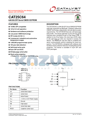 CAT25C64 datasheet - 64K-Bit SPI Serial CMOS EEPROM