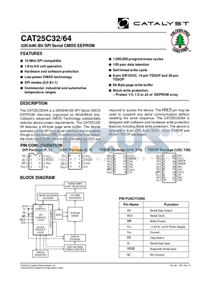 CAT25C64PS-1.8TE13 datasheet - 32K/64K-Bit SPI Serial CMOS EEPROM