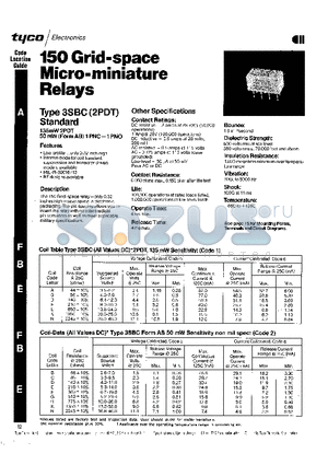 3SBC6001B2 datasheet - 150 Grid-space Micro-miniature Relays