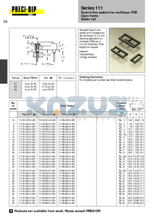 111-93-310-41-001 datasheet - Dual-in-line sockets for multilayer PCB Open frame Solder tail