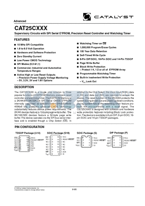 CAT25CXXX datasheet - Supervisory Circuits with SPI Serial E2PROM, Precision Reset Controller and Watchdog Timer