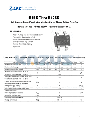 B8SS datasheet - High Current Glass Passivated Molding Single-Phase Bridge Rectifier