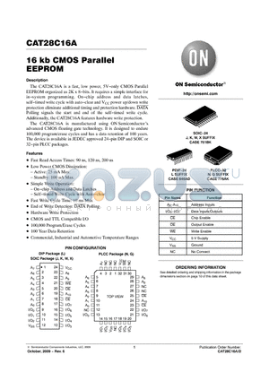 CAT28C16AJ-20T datasheet - 16 kb CMOS Parallel EEPROM
