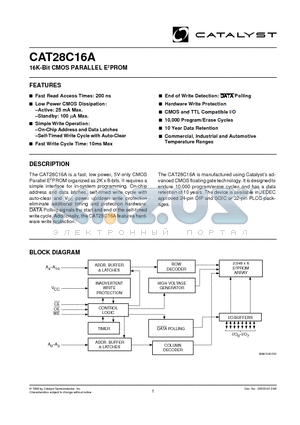 CAT28C16AKA-20T datasheet - 16K-Bit CMOS PARALLEL E2PROM