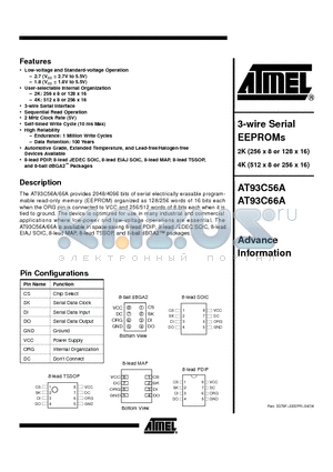 AT93C56AY1-10YI-1.8 datasheet - 3-wire Serial EEPROMs 2K (256 x 8 or 128 x 16)