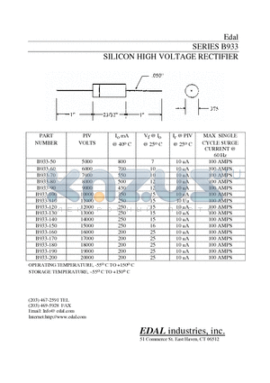 B933-190 datasheet - SILICON HIGH VOLTAGE RECTIFIER