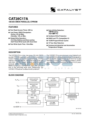 CAT28C17AJA-20T datasheet - 16K-Bit CMOS PARALLEL E2PROM