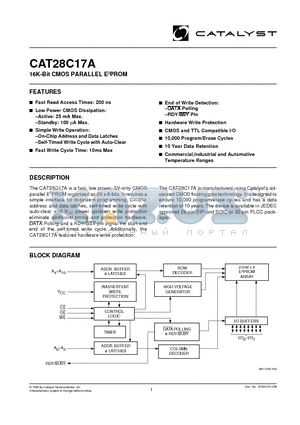 CAT28C17AN-20T datasheet - 16K-Bit CMOS PARALLEL E2PROM