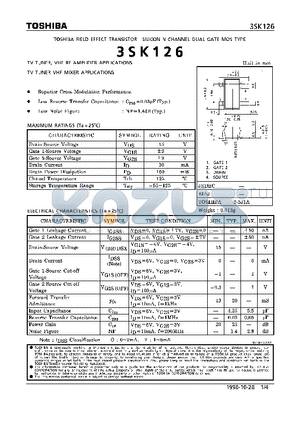 3SK126 datasheet - N CHANNEL DUAL GATE MOS TYPE (TY TUNER, VHF RF AMPLIFIER, TV TUNER VHF MIXER APPLICATIONS)