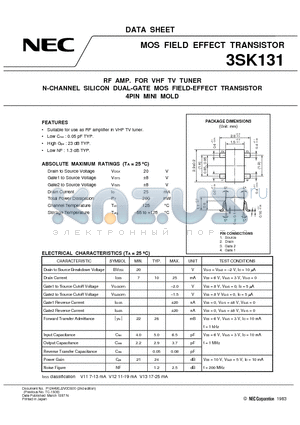 3SK131 datasheet - MOS FIELD EFFECT TRANSISTOR