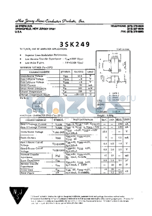 3SK249 datasheet - TV TUNER, UHF RF AMPLIFIER APPLICATION
