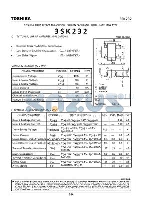 3SK232 datasheet - TV TUNER, UHF RF AMPLIFIER APPLICATIONS.