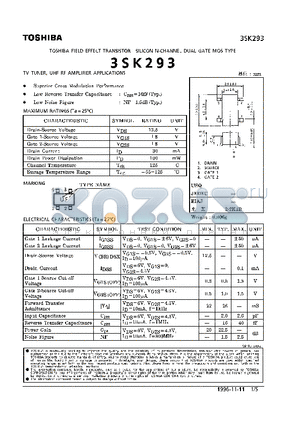 3SK293 datasheet - N CHANNEL DUAL GATE MOS TYPE (TV TUNER, UHF RF AMPLIFIER APPLICAITONS)